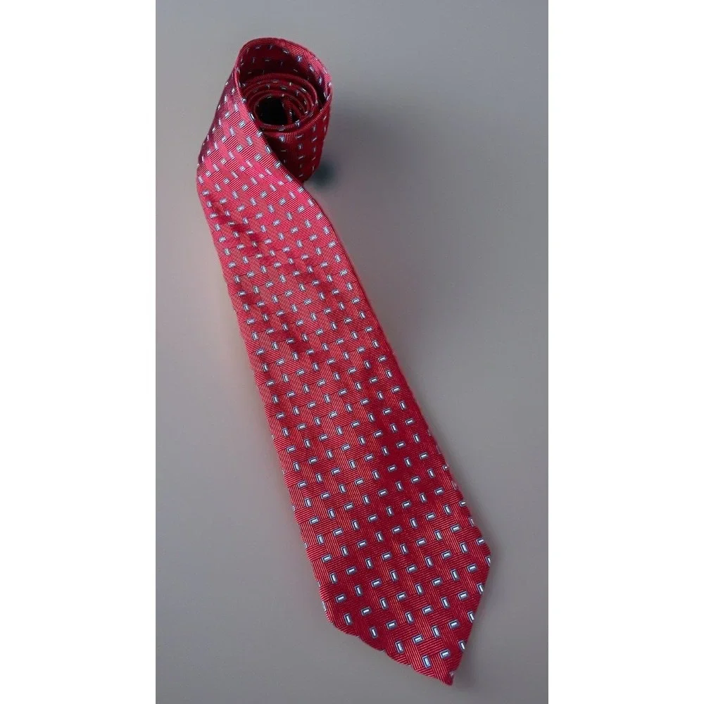 Brooks Brothers Neckwear Tie Red Blue Geometric Weave Pattern USA 100% Silk JBHS